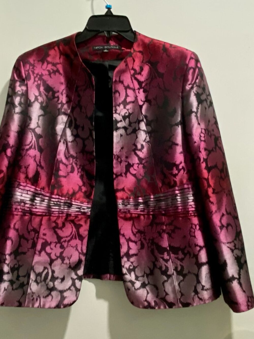 Nipon Boutique Statement Graduated Sheen Fitted Jacquard Regency 90s Blazer 14
